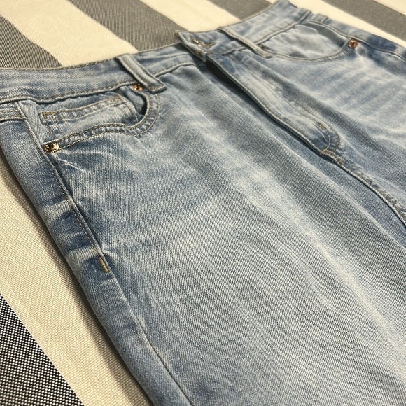 Rewash Women Denim Maxi Skirt Size 27 Raw Hem Front Slit Boho 90s Y2K Festival - Picture 10 of 14